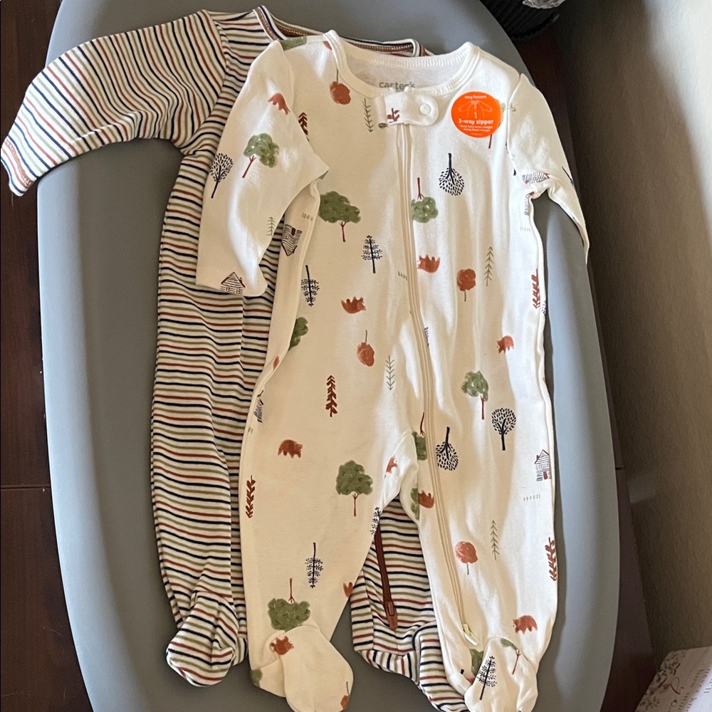 Carter's Cream and Multicolor Tree Print Footie